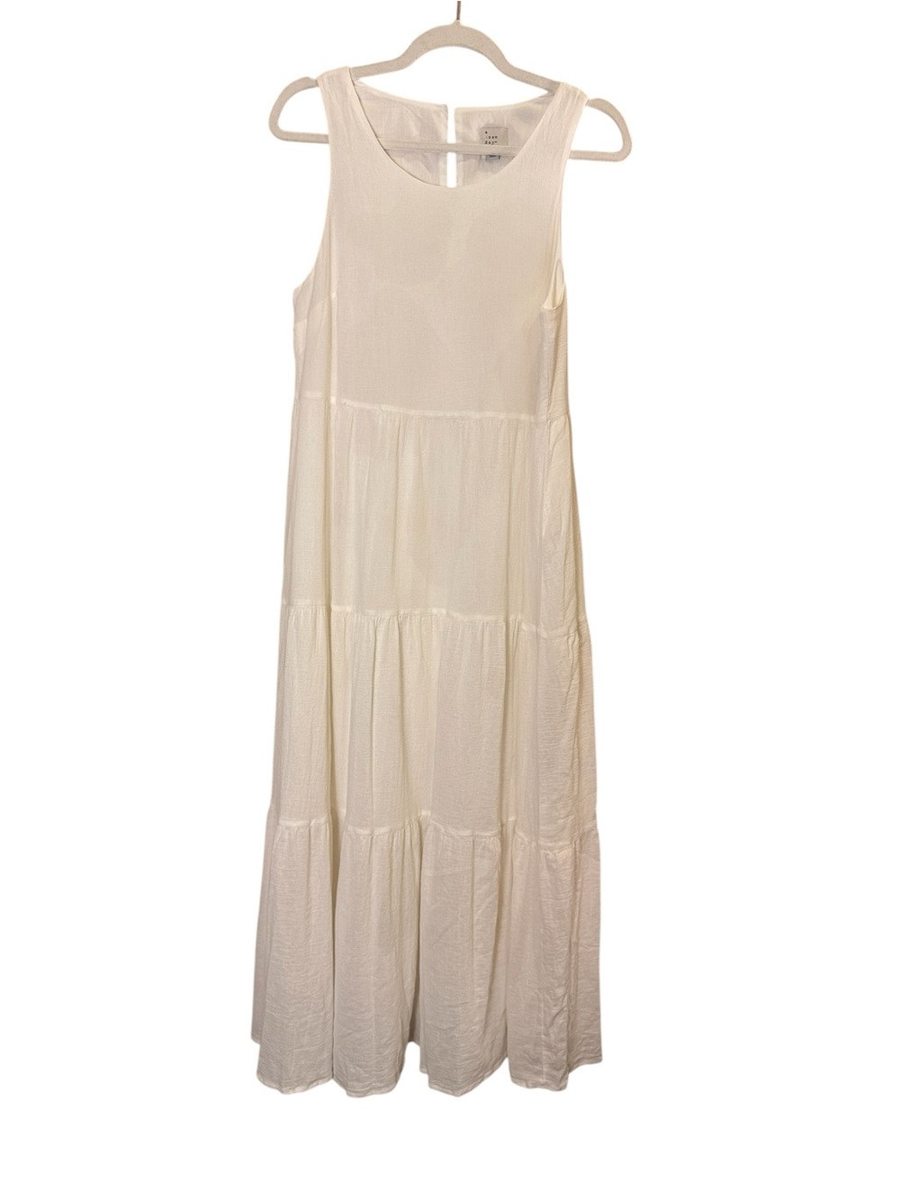 a new day Women’s White Sleeveless Tiered Prairie Western Lagenlook Maxi Dress